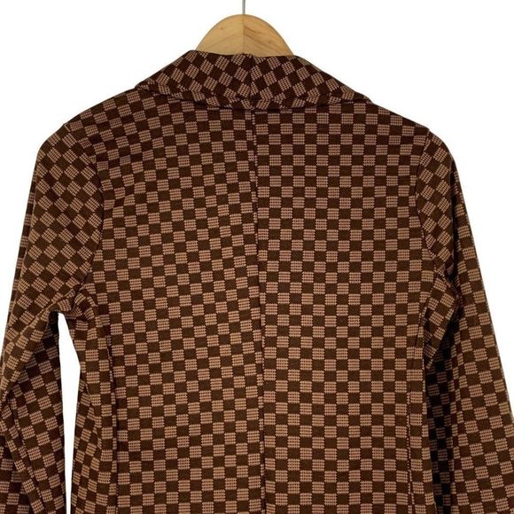Juniors Women Hippie Rose Knit Check blazer Sz M Brown One Button 3700 washable - Picture 7 of 9